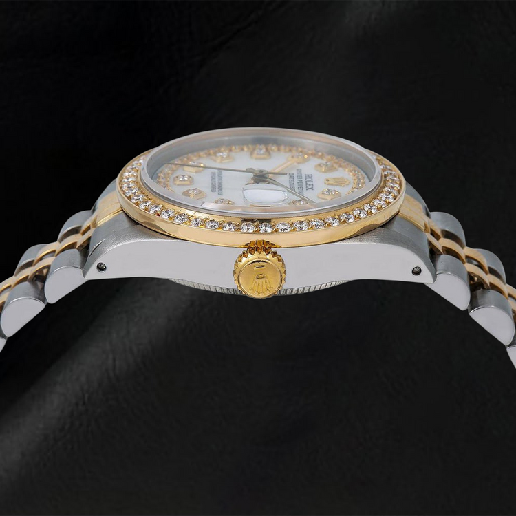 Rolex Datejust 31 mm 6824 Cadran Diamants en Nacre Blanche avec Liseré Bracelet Jubilé Bicolore