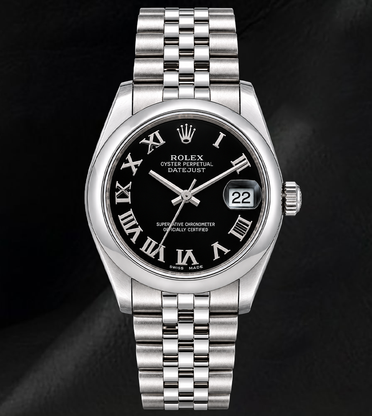 Rolex Datejust 31 mm 178240 Montre en Acier Inoxydable Cadran Noir à Chiffres Romains
