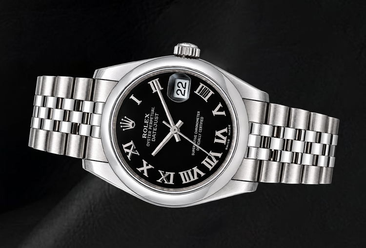 Rolex Datejust 31 mm 178240 Montre en Acier Inoxydable Cadran Noir à Chiffres Romains