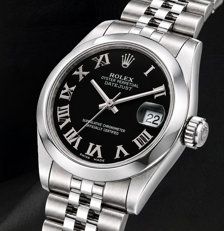 Rolex Datejust 31 mm 178240 Montre en Acier Inoxydable Cadran Noir à Chiffres Romains