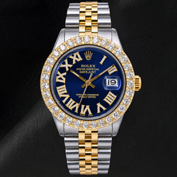Rolex Datejust 36 mm 1601 Cadran Diamants Bleu Chiffres Romains Bicolore Bracelet Jubilé