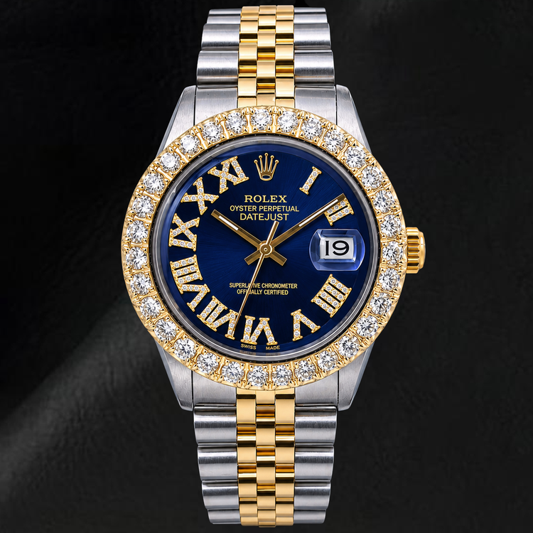 Rolex Datejust 36 mm 1601 Cadran Diamants Bleu Chiffres Romains Bicolore Bracelet Jubilé