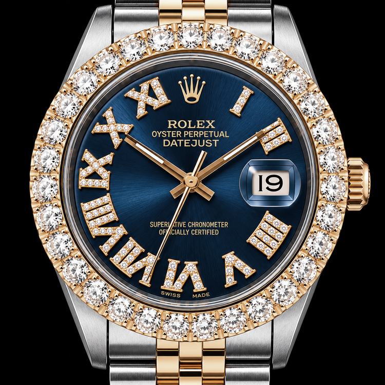 Rolex Datejust 36 mm 1601 Cadran Diamants Bleu Chiffres Romains Bicolore Bracelet Jubilé