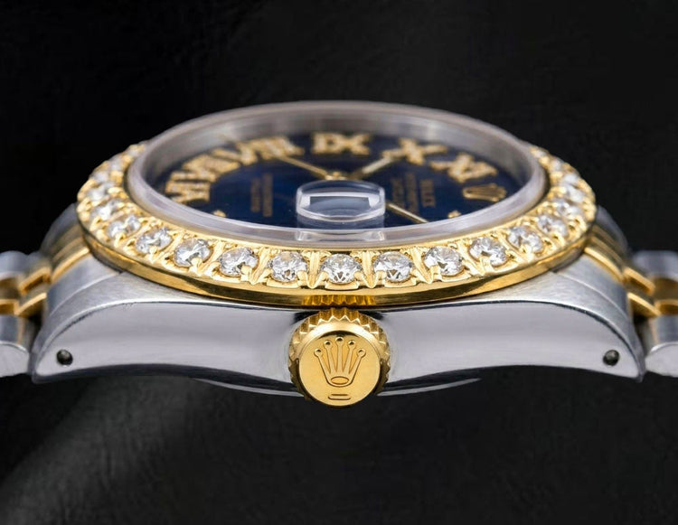 Rolex Datejust 36 mm 1601 Cadran Diamants Bleu Chiffres Romains Bicolore Bracelet Jubilé
