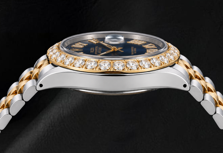 Rolex Datejust 36 mm 1601 Cadran Diamants Bleu Chiffres Romains Bicolore Bracelet Jubilé