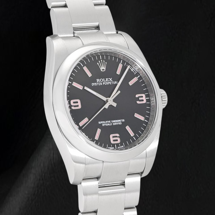 Montre Rolex Oyster Perpetual 36 mm 116000 Cadran Noir à Chiffres Arabes en Acier Inoxydable