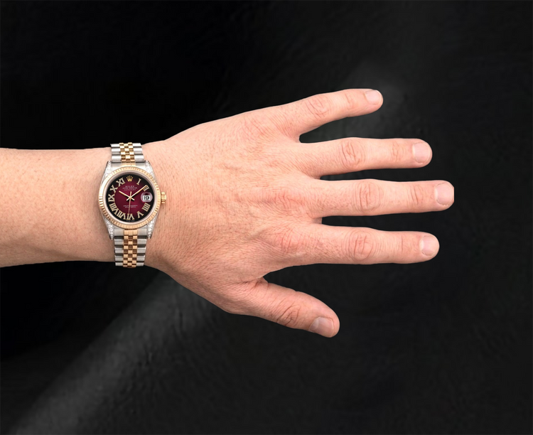 Montre Rolex Datejust 36 mm 16013 Bicolore Cadran Diamants Rouge Chiffres Romains