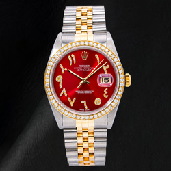 Montre Rolex Datejust 36 mm 16013 Bicolore Cadran Diamants Rouge Chiffres Arabes