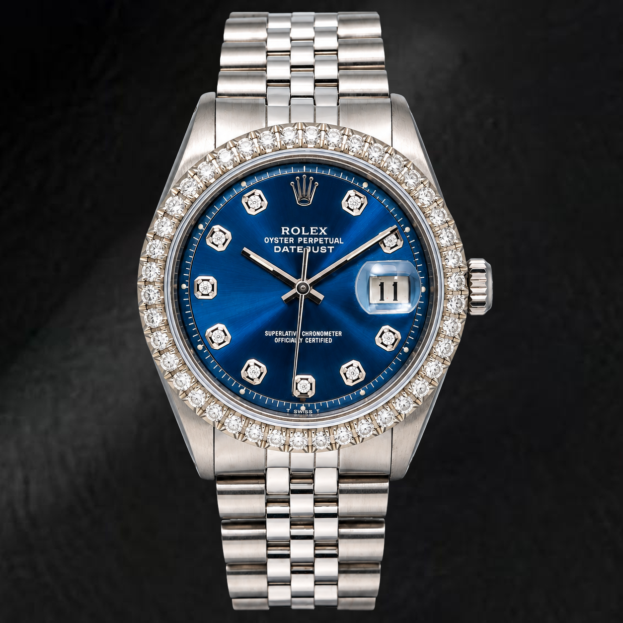 Montre Rolex Datejust 36 mm 1601 Cadran Diamants Bleu Acier Inoxydable Bracelet Jubilé
