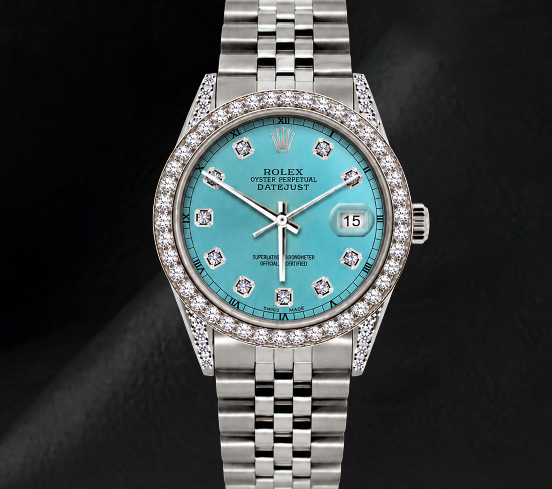 Montre Rolex Datejust 36 mm 16200 en Acier Inoxydable Cadran Diamants Bleu Glacier