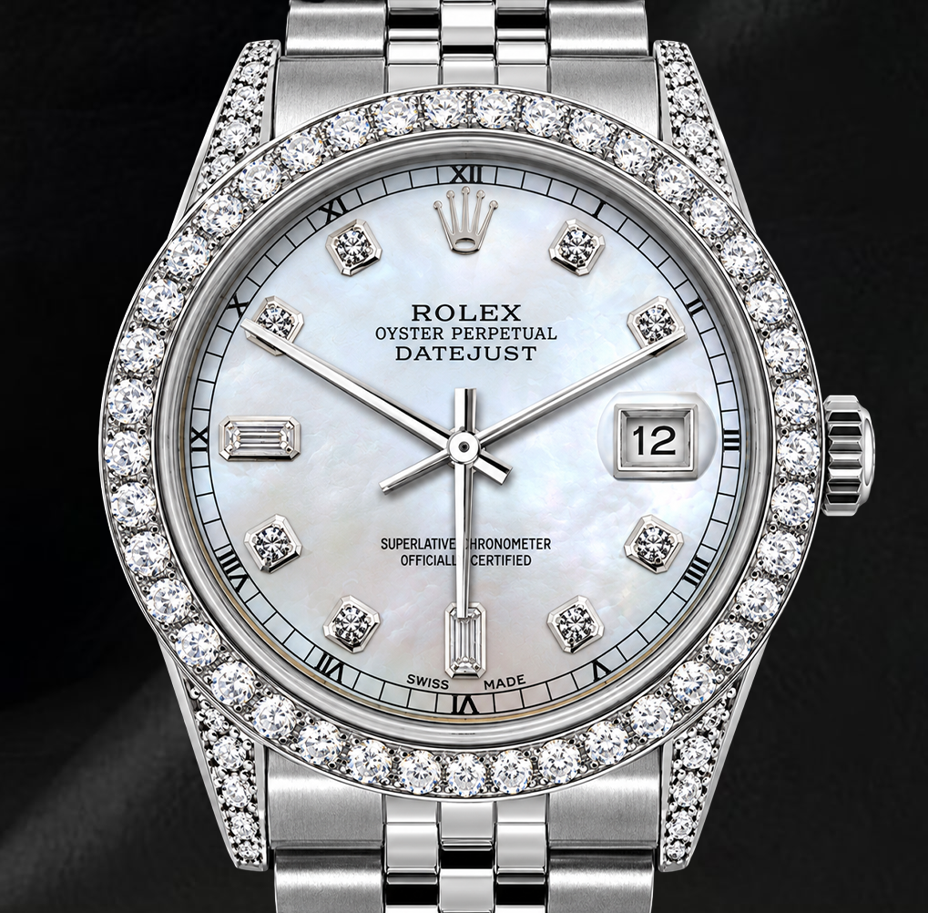 Montre Rolex Datejust 36 mm 16200 Cadran Diamants Nacre Blanche Acier Inoxydable