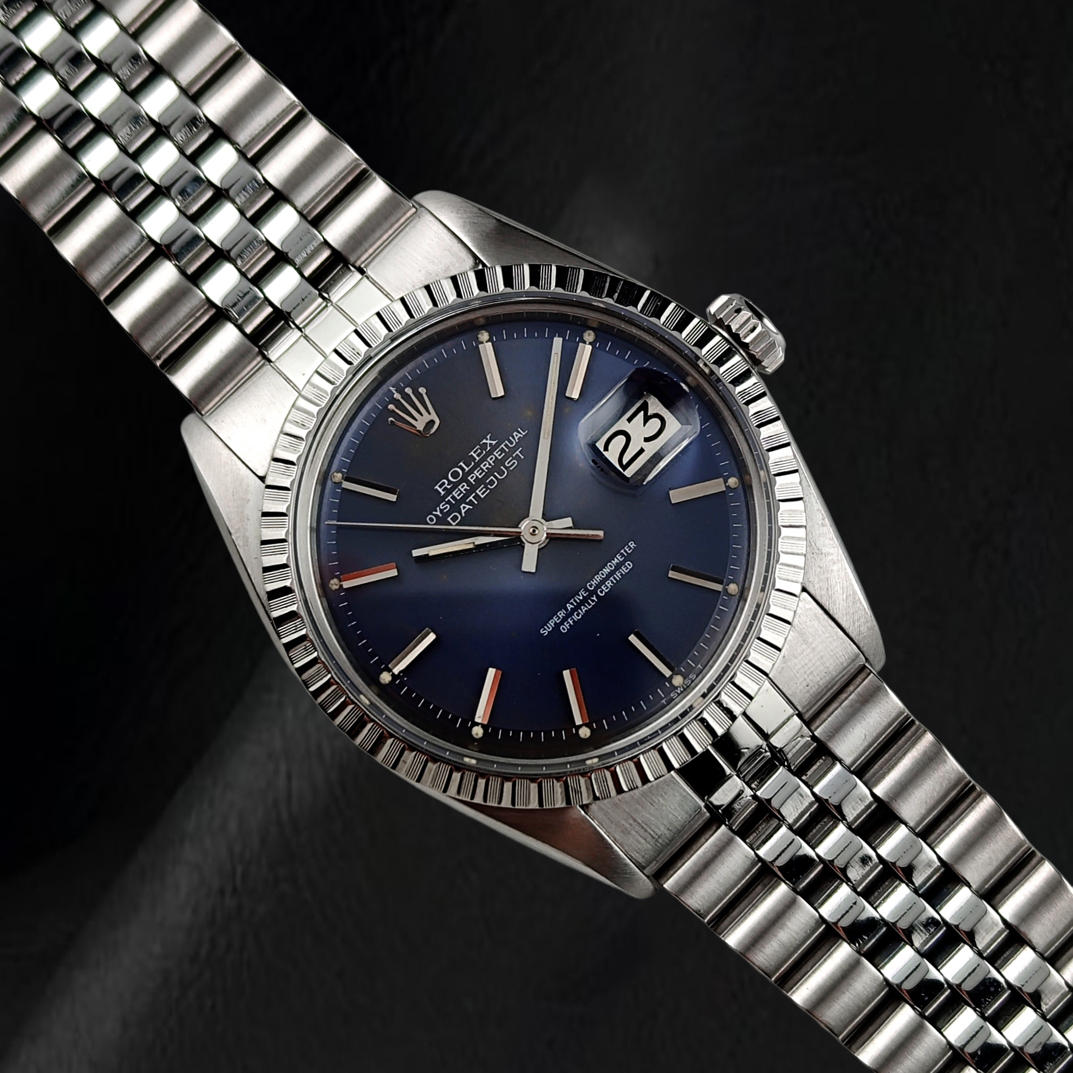 Montre Rolex Datejust 36 mm Année 1986 Cadran à Index Bâtons Pan Coupé en Acier Inoxydable