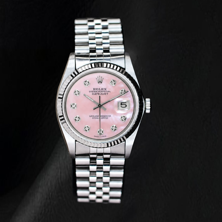 Rolex Datejust 36 mm Cadran Diamants Nacre Rose Acier Inoxydable