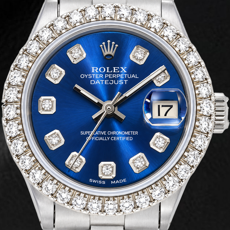 Montre Rolex Datejust 6516 26 mm Cadran Diamants Bleu Acier Inoxydable Bracelet Oyster