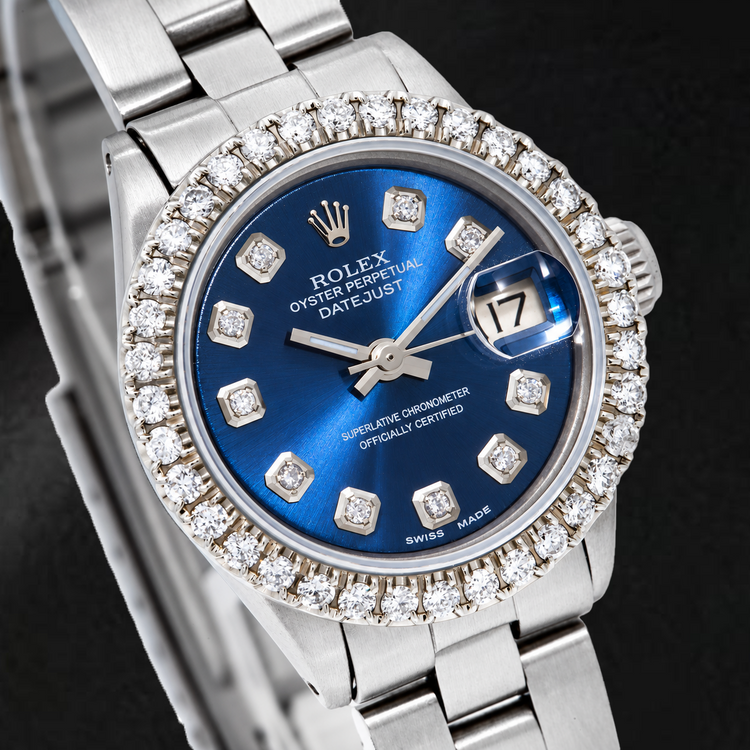 Montre Rolex Datejust 6516 26 mm Cadran Diamants Bleu Acier Inoxydable Bracelet Oyster