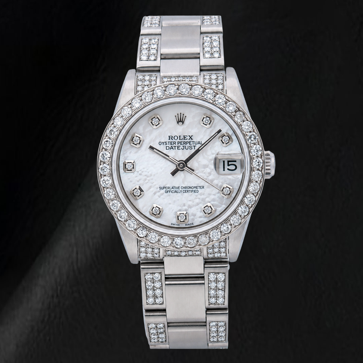 Montre Rolex Datejust 68240 31 mm en Acier Inoxydable Cadran Diamants en Nacre Blanche