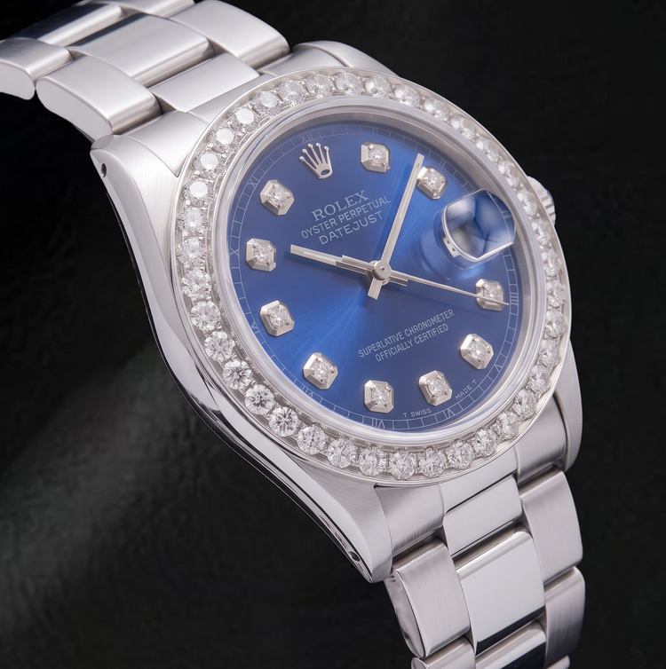 Montre Rolex Datejust 68240 31 mm en Acier Inoxydable Cadran Diamants Bleu