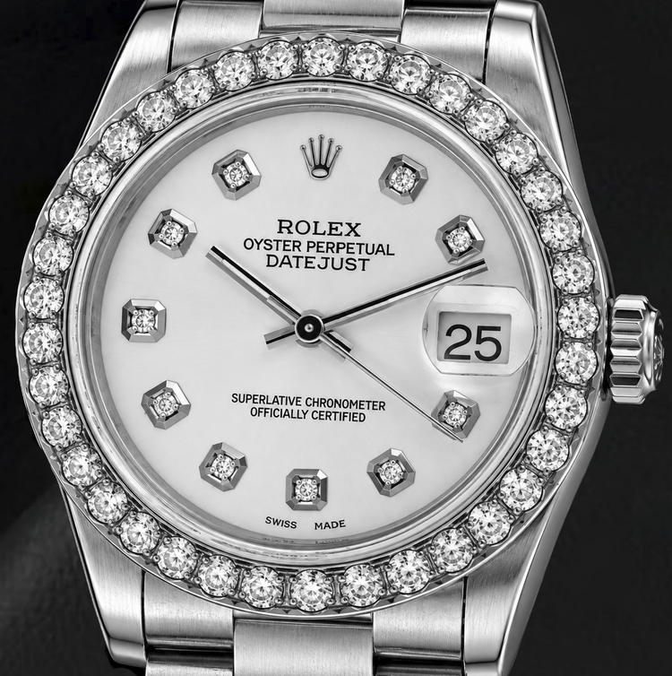 Montre Rolex Datejust 68240 31 mm Cadran Blanc Diamants Acier Inoxydable