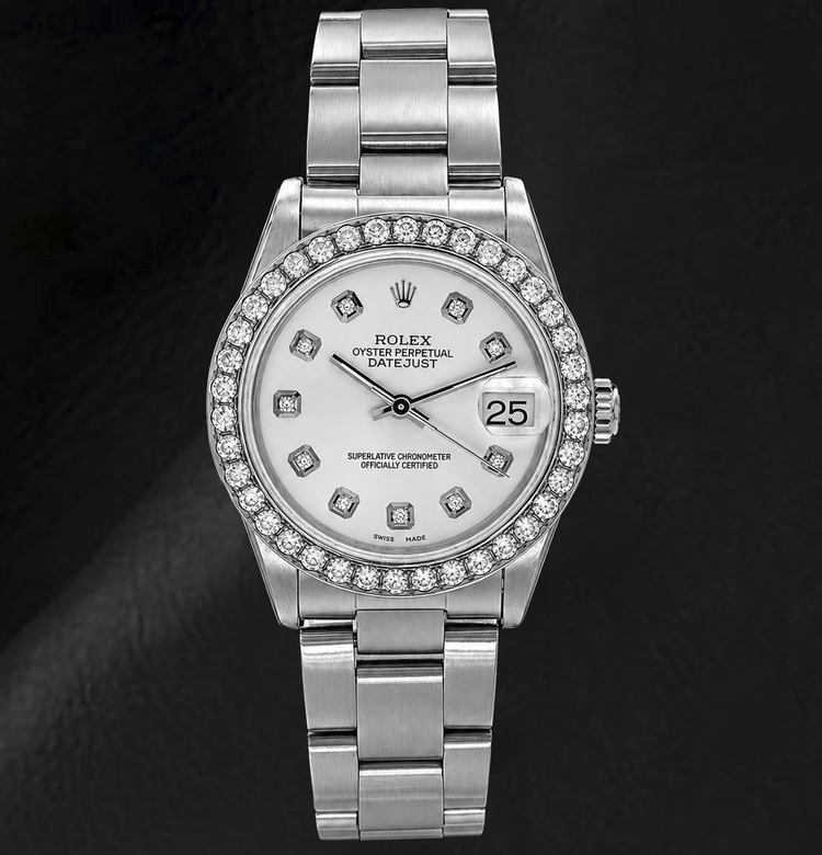 Montre Rolex Datejust 68240 31 mm Cadran Blanc Diamants Acier Inoxydable