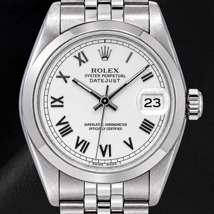 Rolex Datejust 68240 31 mm Montre en Acier Inoxydable Cadran Blanc Chiffres Romains