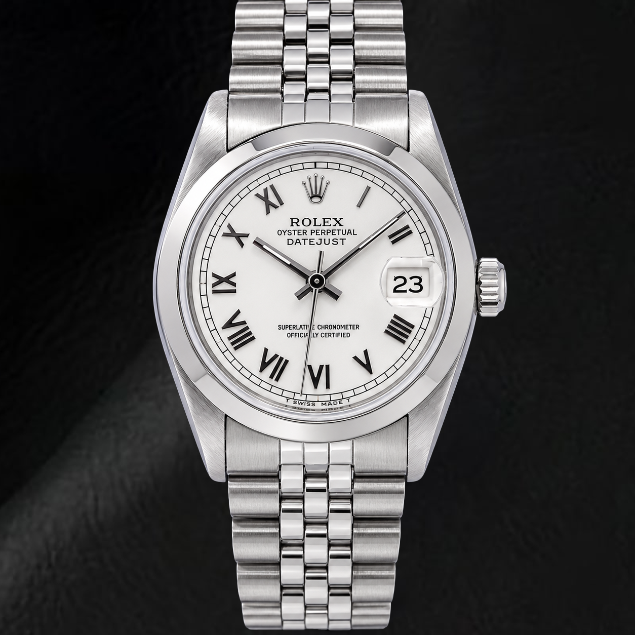 Rolex Datejust 68240 31 mm Montre en Acier Inoxydable Cadran Blanc Chiffres Romains