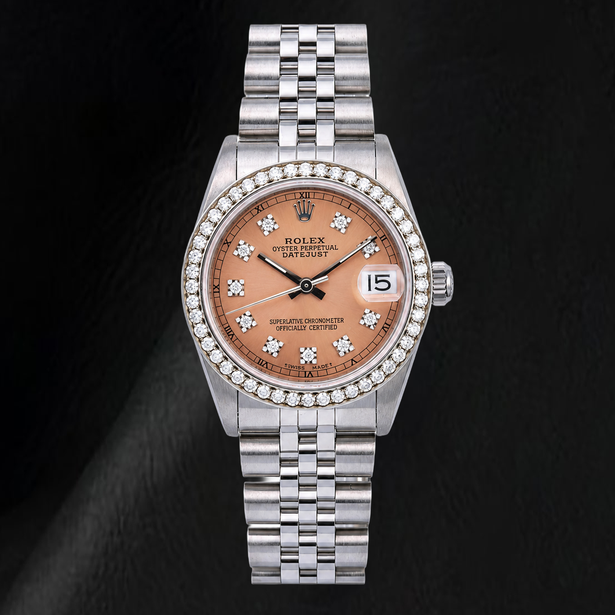 Montre Rolex Datejust 68240 31 mm en Acier Inoxydable Cadran Diamants Saumon d'Origine
