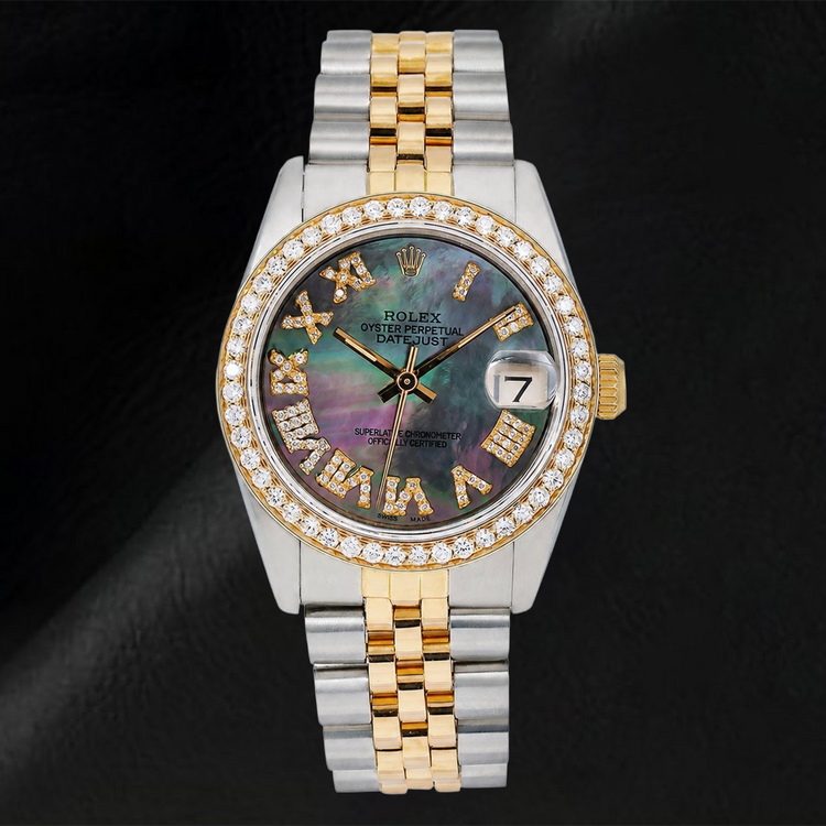 Rolex Datejust 6824 31 mm Cadran Diamants Nacre Noire Chiffres Romains Bicolore Bracelet Jubilé