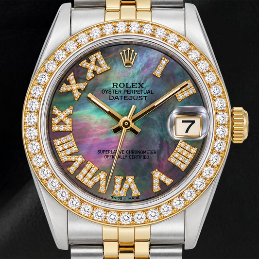 Rolex Datejust 6824 31 mm Cadran Diamants Nacre Noire Chiffres Romains Bicolore Bracelet Jubilé