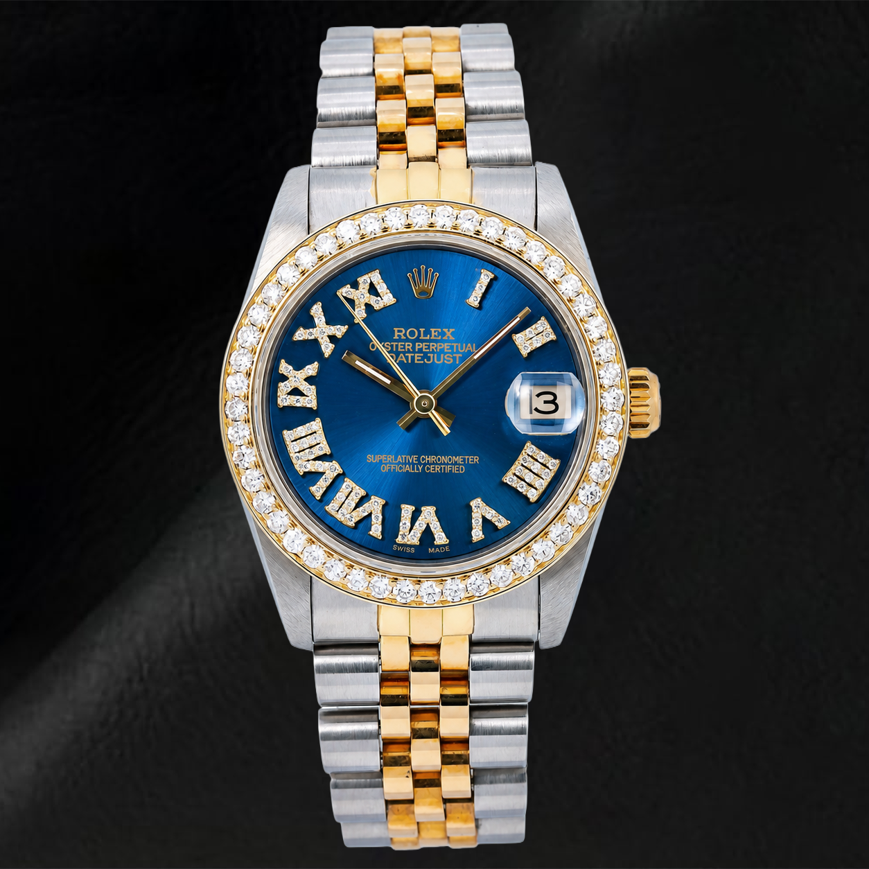 Montre Rolex Datejust 6824 31 mm Bicolore Cadran Diamants Bleu Chiffres Romains Bracelet Jubilé