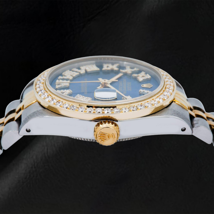 Montre Rolex Datejust 6824 31 mm Bicolore Cadran Diamants Bleu Chiffres Romains Bracelet Jubilé