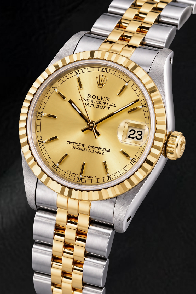 Montre Rolex Datejust 6824 31 mm Bicolore Cadran Champagne à Index Bâtons