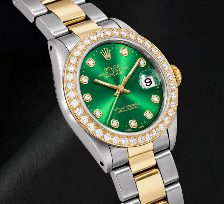 Montre Rolex Datejust 6824 31 mm Bicolore Cadran Diamants Vert