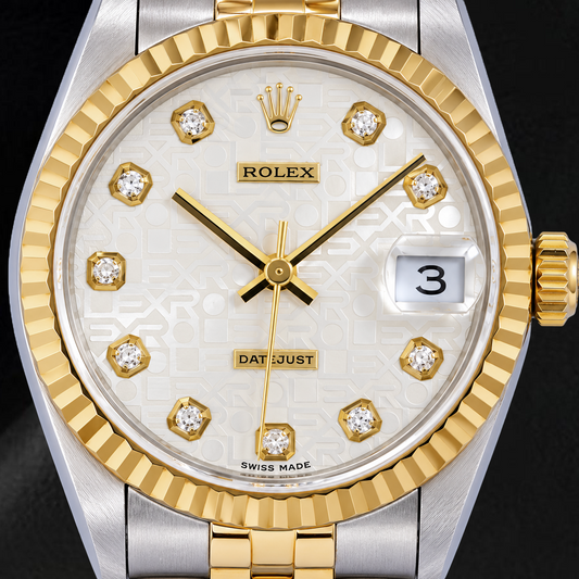 Montre Rolex Datejust 6824 31 mm Cadran Diamants Jubilé Argenté Bracelet Jubilé Bicolore