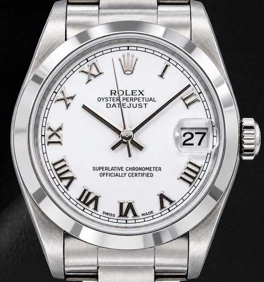 Montre Rolex Datejust 6824 31 mm en Acier Inoxydable Cadran Blanc Chiffres Romains