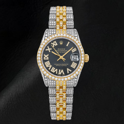 Montre Rolex Datejust 68273 31 mm Bicolore Cadran Diamants Noir Chiffres Romains