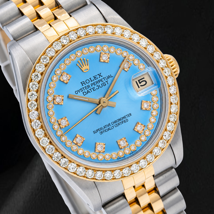 Montre Rolex Datejust 68273 31 mm Bicolore Cadran Diamants Bleu