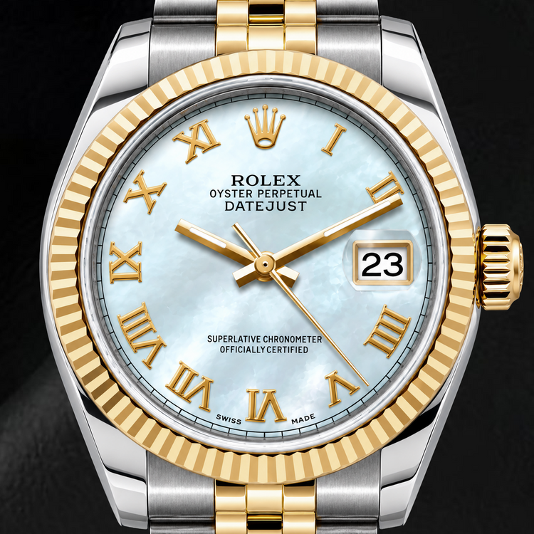Montre Rolex Datejust 68273 31 mm Bicolore Cadran Nacre Bleue Chiffres Romains
