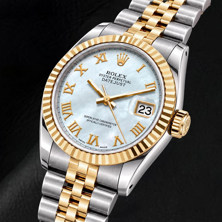 Montre Rolex Datejust 68273 31 mm Bicolore Cadran Nacre Bleue Chiffres Romains