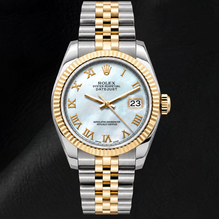 Montre Rolex Datejust 68273 31 mm Bicolore Cadran Nacre Bleue Chiffres Romains