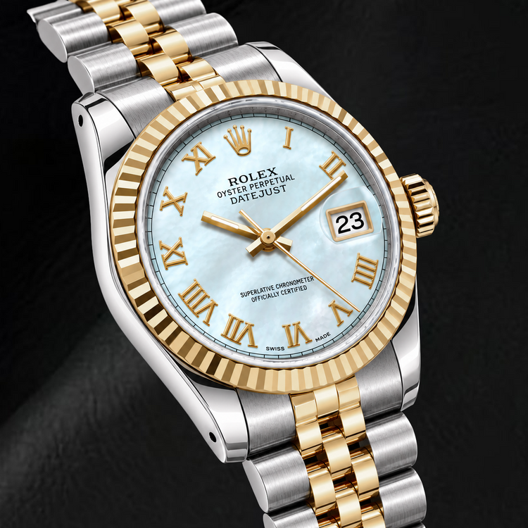 Montre Rolex Datejust 68273 31 mm Bicolore Cadran Nacre Bleue Chiffres Romains