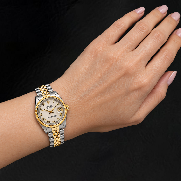 Montre Rolex Datejust 68273 31 mm Bicolore Cadran Ivoire Chiffres Romains