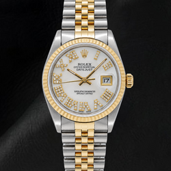 Rolex Datejust 68273 31 mm Montre Bicolore Cadran Diamants Nacre Blanche Chiffres Romains