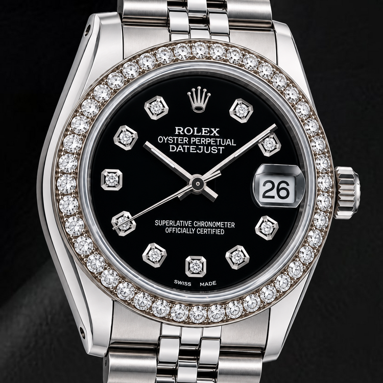 Montre Rolex Datejust 68274 31 mm Cadran Diamants Noir Acier Inoxydable
