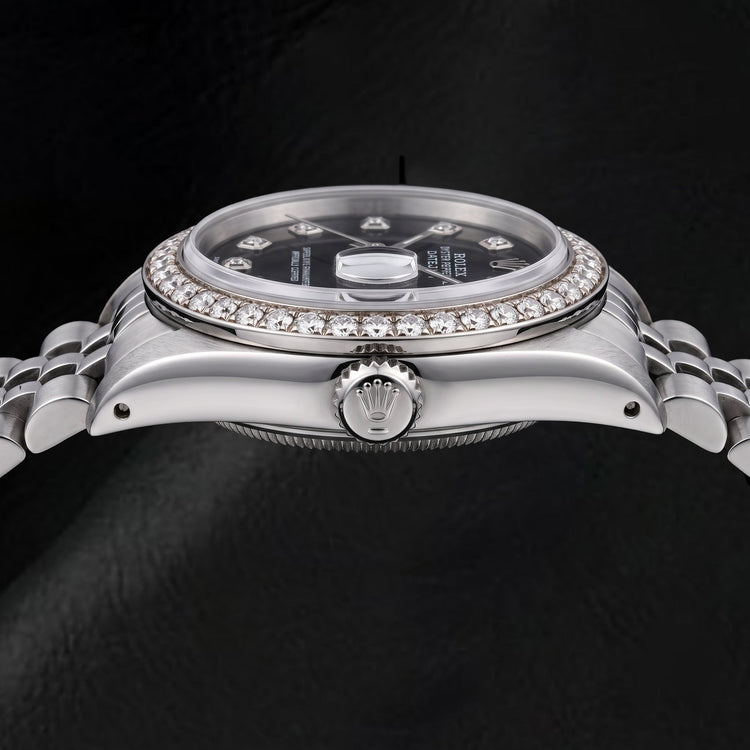 Montre Rolex Datejust 68274 31 mm Cadran Diamants Noir Acier Inoxydable