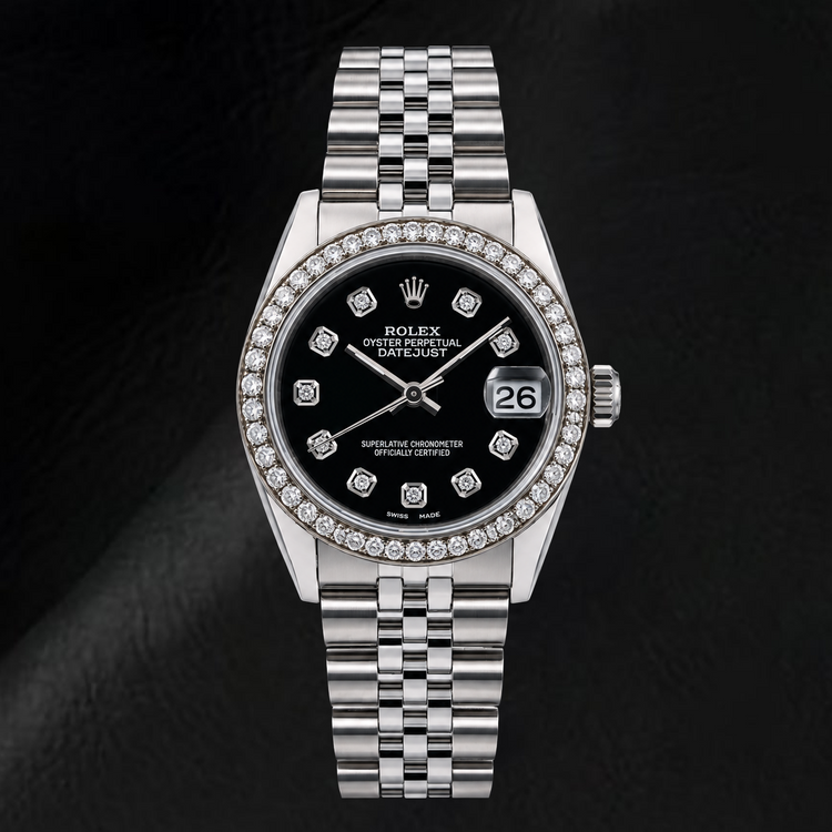 Montre Rolex Datejust 68274 31 mm Cadran Diamants Noir Acier Inoxydable