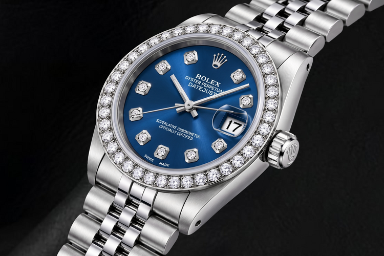 Montre Rolex Datejust 68274 31 mm Cadran Diamants Bleu Acier Inoxydable