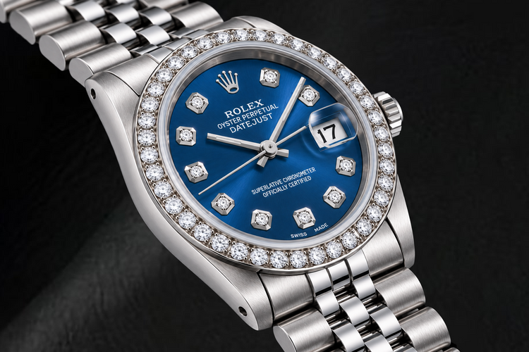 Montre Rolex Datejust 68274 31 mm Cadran Diamants Bleu Acier Inoxydable