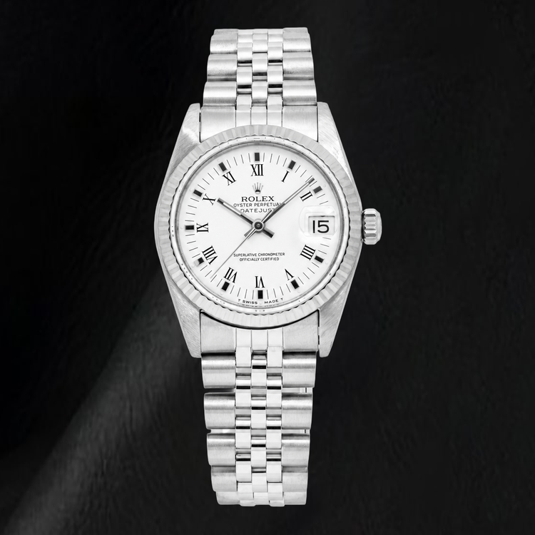 Montre Rolex Datejust 68274 31 mm Cadran Blanc à Chiffres Romains Bracelet Jubilé en Acier Inoxydable