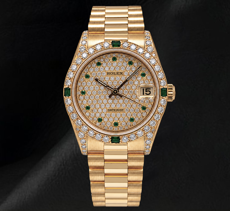 Montre Rolex Datejust 68278 31 mm Cadran Pavé de Diamants en Or Jaune 18 carats