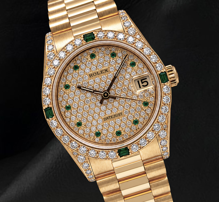 Montre Rolex Datejust 68278 31 mm Cadran Pavé de Diamants en Or Jaune 18 carats